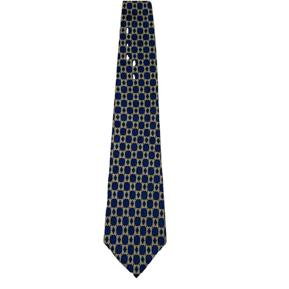Christian Dior Cravate Blue Yellow Geometric‎ Medallion 100% Silk Tie